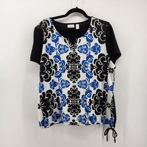 Weekends by Chico's Women's  Damask Print Short Sleeve T Shirt Size 2 / US Large